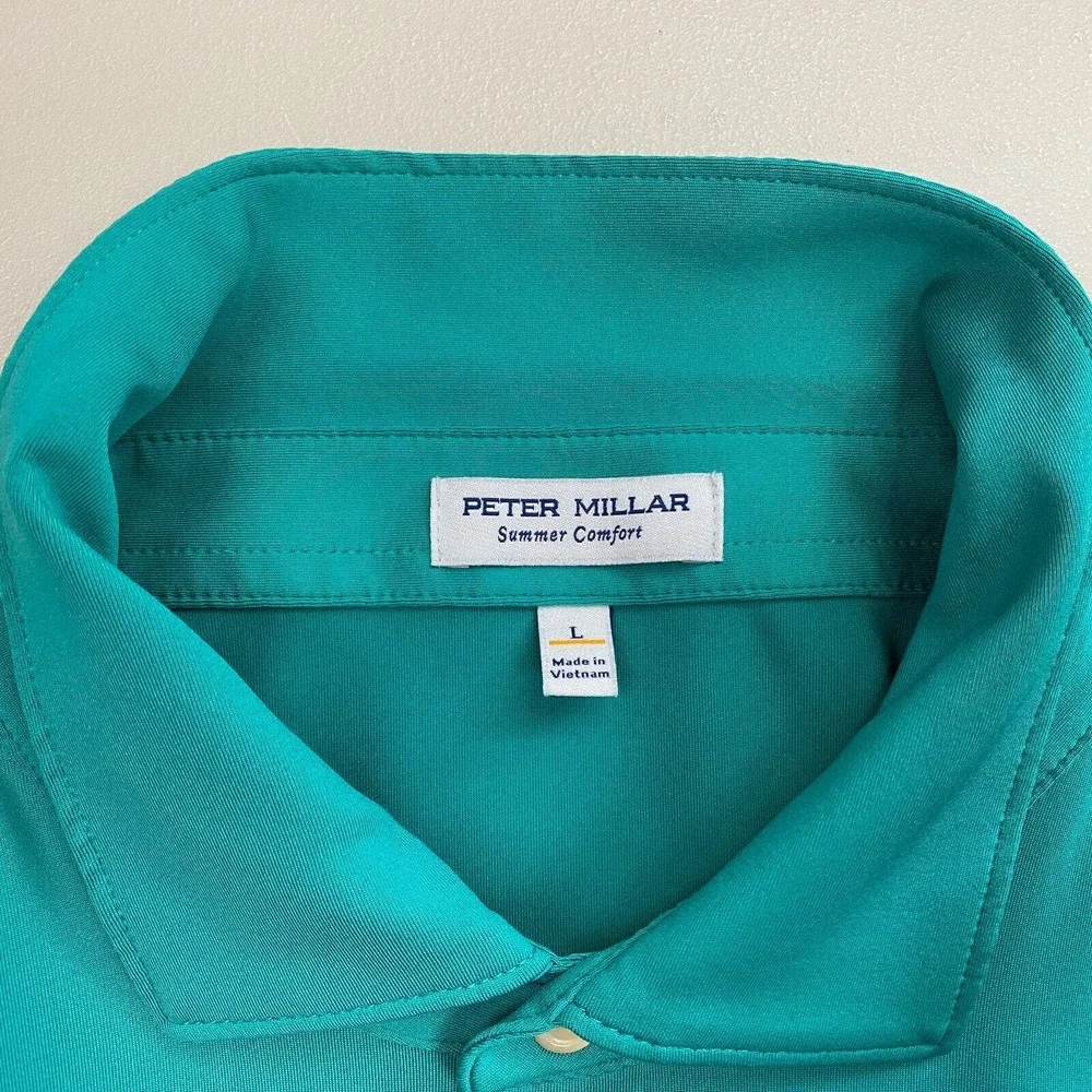 Peter Millar Summer Comfort Shirt Mens Large Green Solid Performance Jersey Polo - Picture 8 of 11